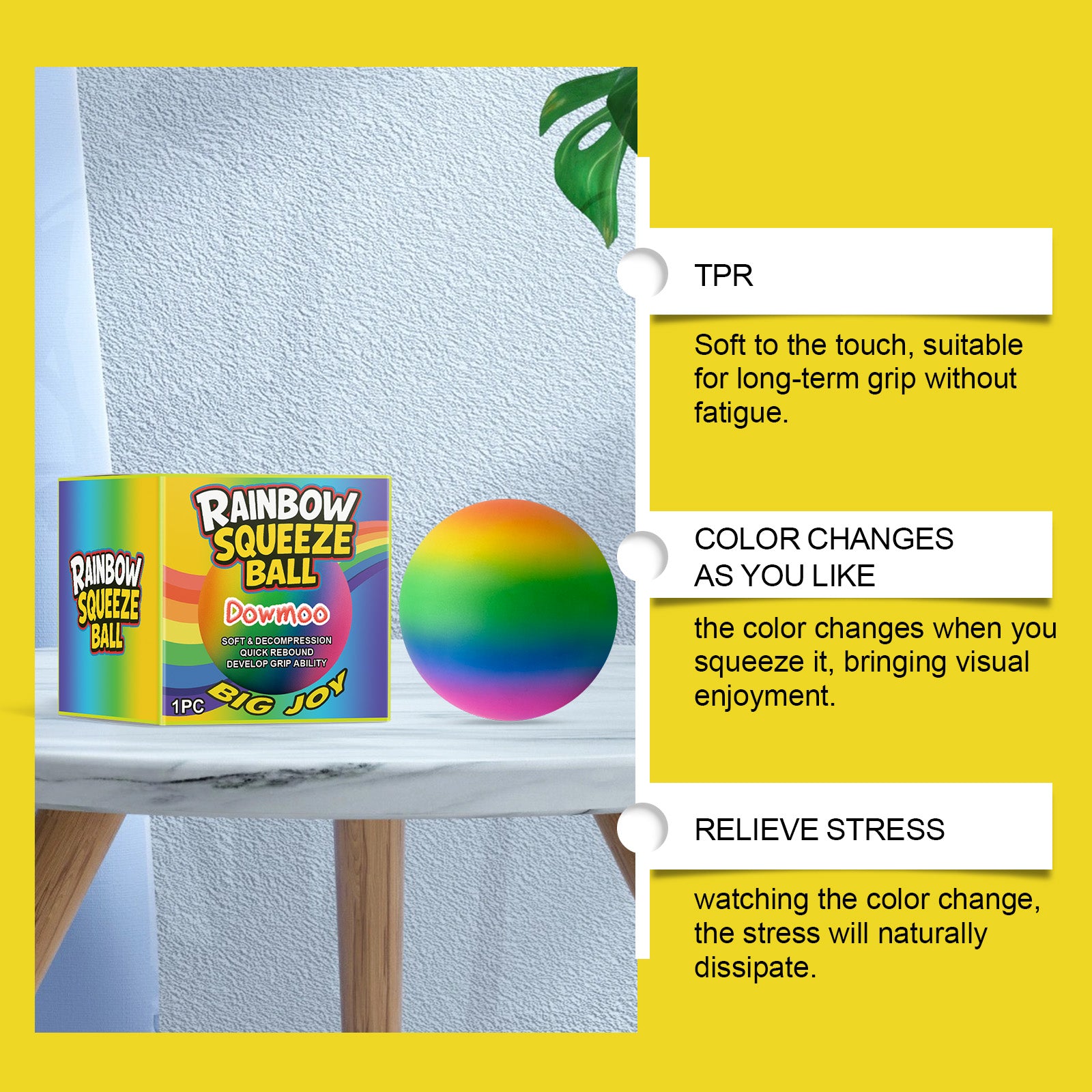 Rainbow Squeeze Stress Ball, Soft TPR Slow Rebound Fidget Toy For Anxiety Relief, Color Changing Ball For Kids Adults Stress Relief & Hand Grip Training