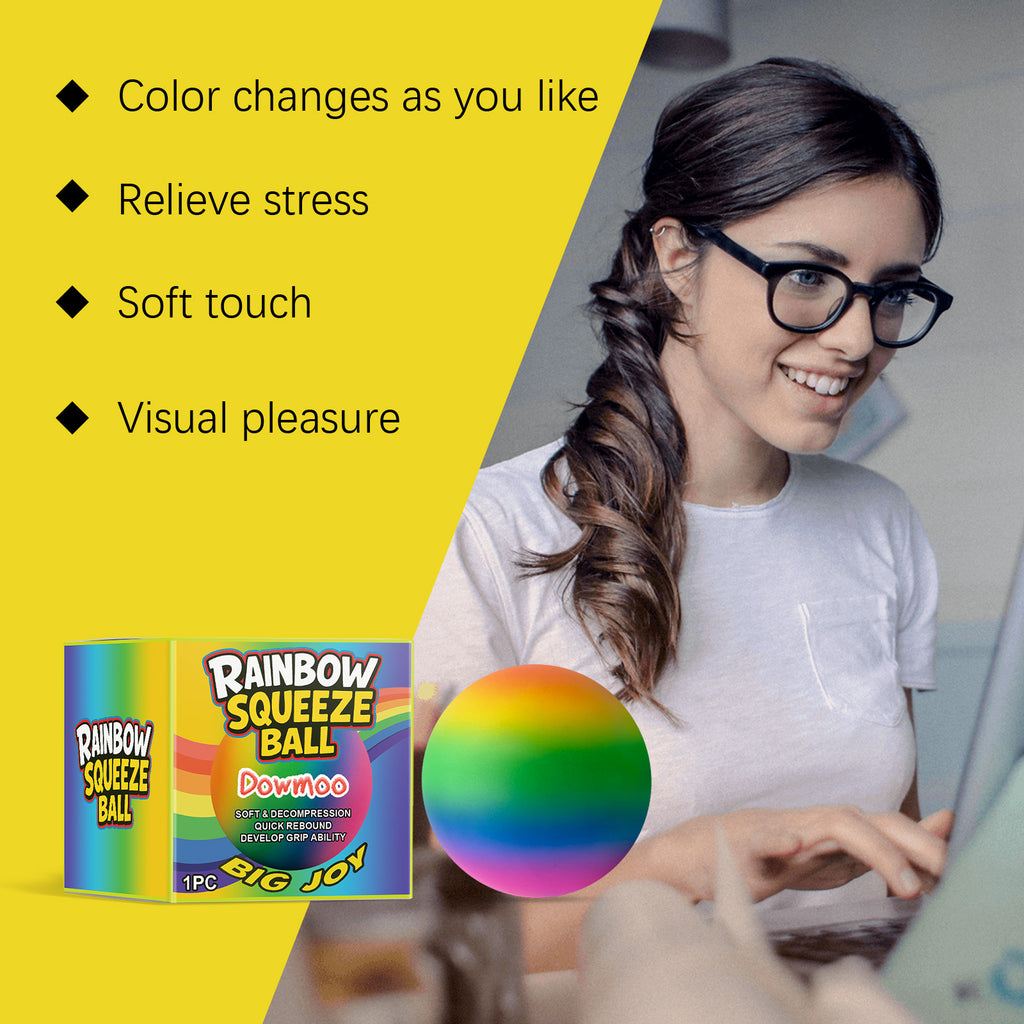 Rainbow Squeeze Stress Ball, Soft TPR Slow Rebound Fidget Toy For Anxiety Relief, Color Changing Ball For Kids Adults Stress Relief & Hand Grip Training